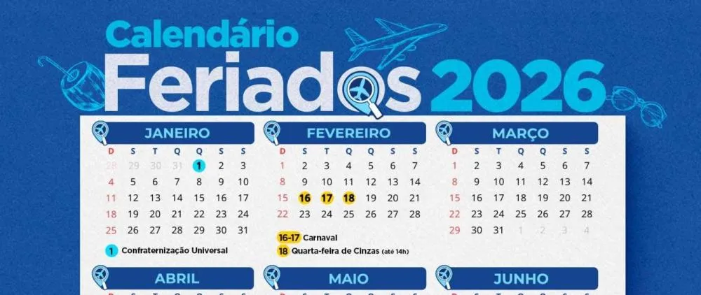 Calendário dos feriados e pontos facultativos de 2026 é o melhor dos últimos dez anos
