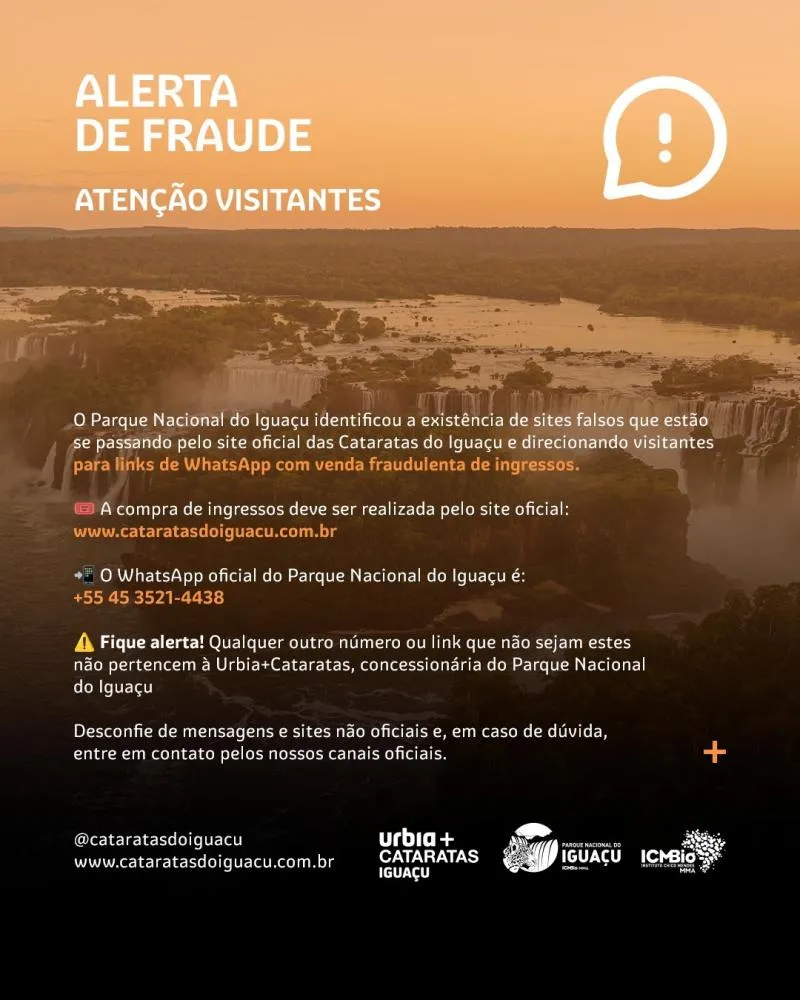 Parque Nacional do Iguaçu alerta sobre sites falsos e reforça canais oficiais de venda de ingressos