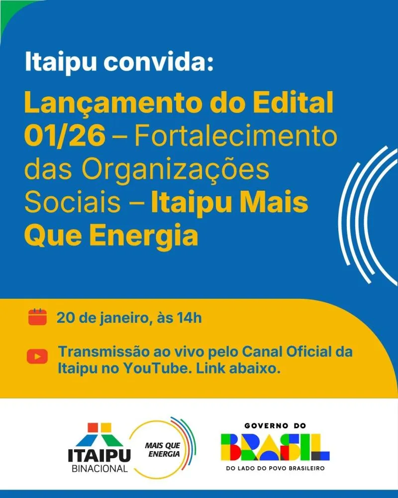 Itaipu lança novo edital para projetos de organizações sociais nesta terça