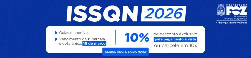 Cota única e 1ª parcela do ISSQN 2026 vencem no dia 16 de março