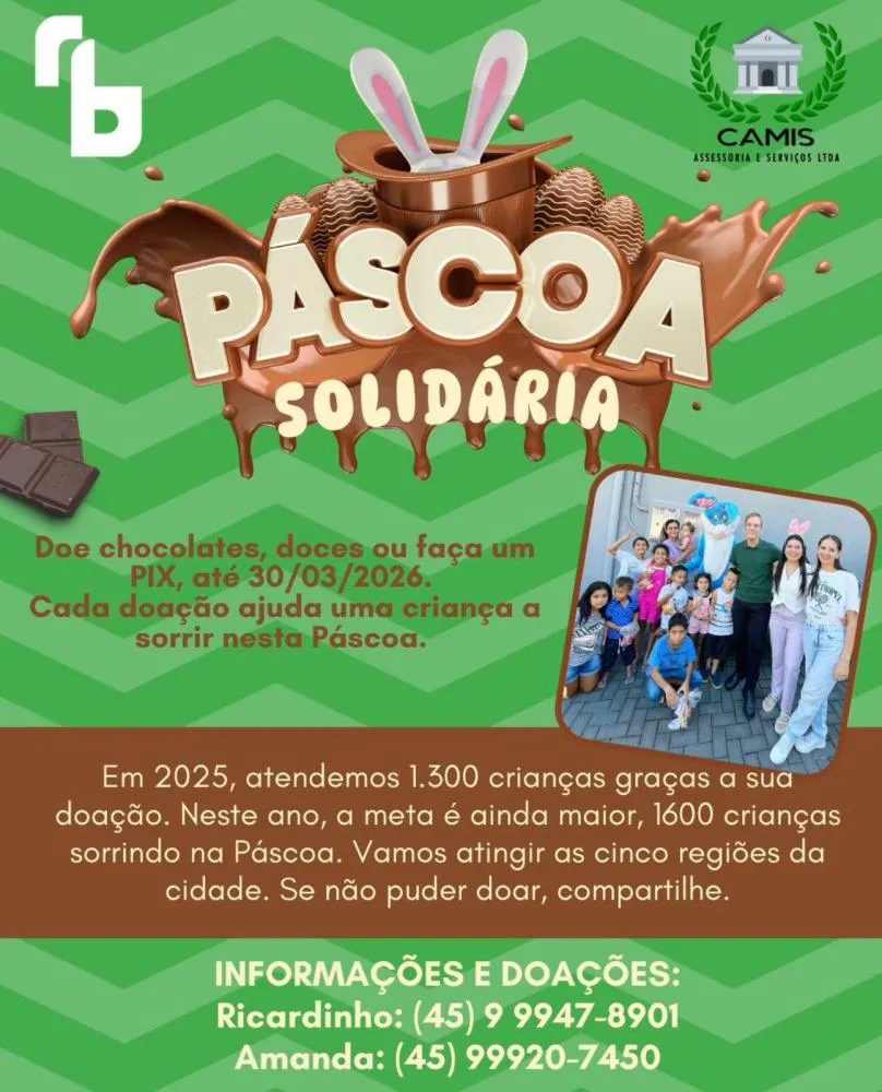 Campanha “Páscoa Solidária” quer levar chocolates para 1.400 crianças em Foz do Iguaçu