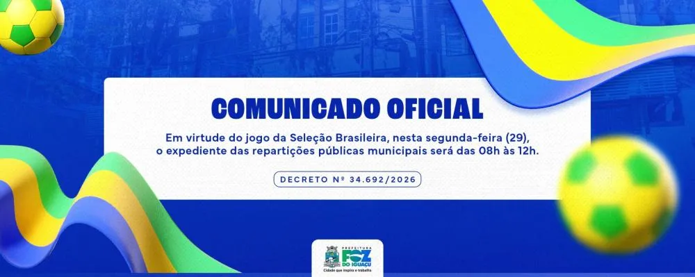 Expediente da Prefeitura é alterado devido ao jogo da Seleção Brasileira na Copa do Mundo