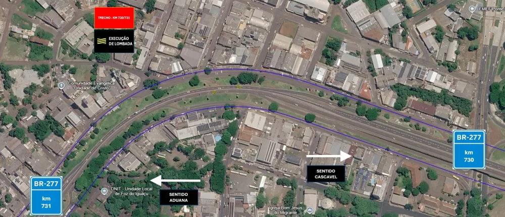 EPR Iguaçu implanta lombadas para reforçar segurança de pedestres na BR-277, em Foz do Iguaçu 