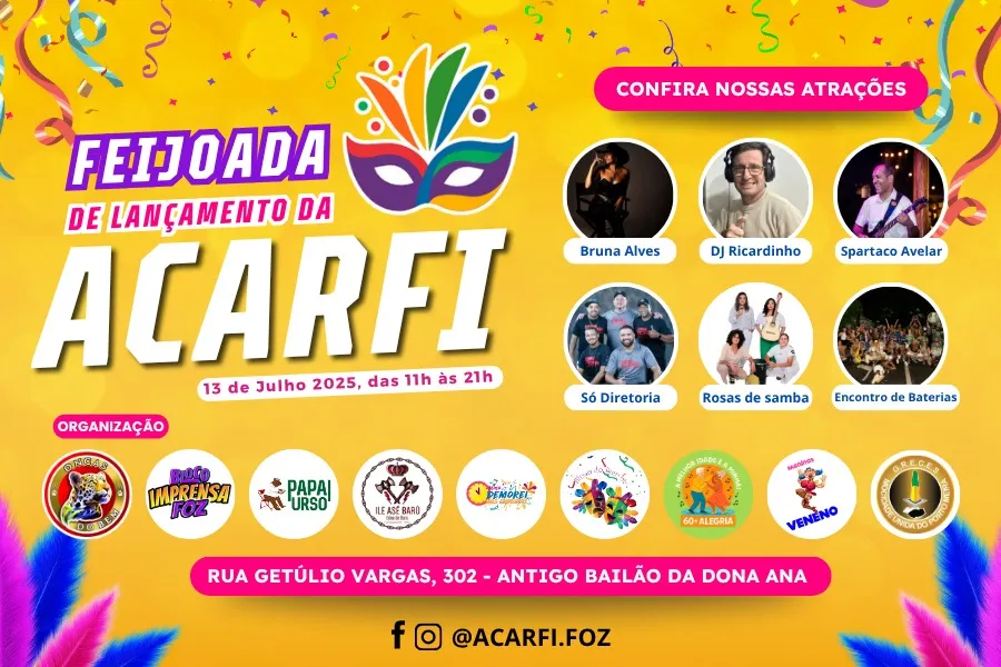 Feijoada da Associação Carnavalesca de Foz do Iguaçu terá seis atrações musicais