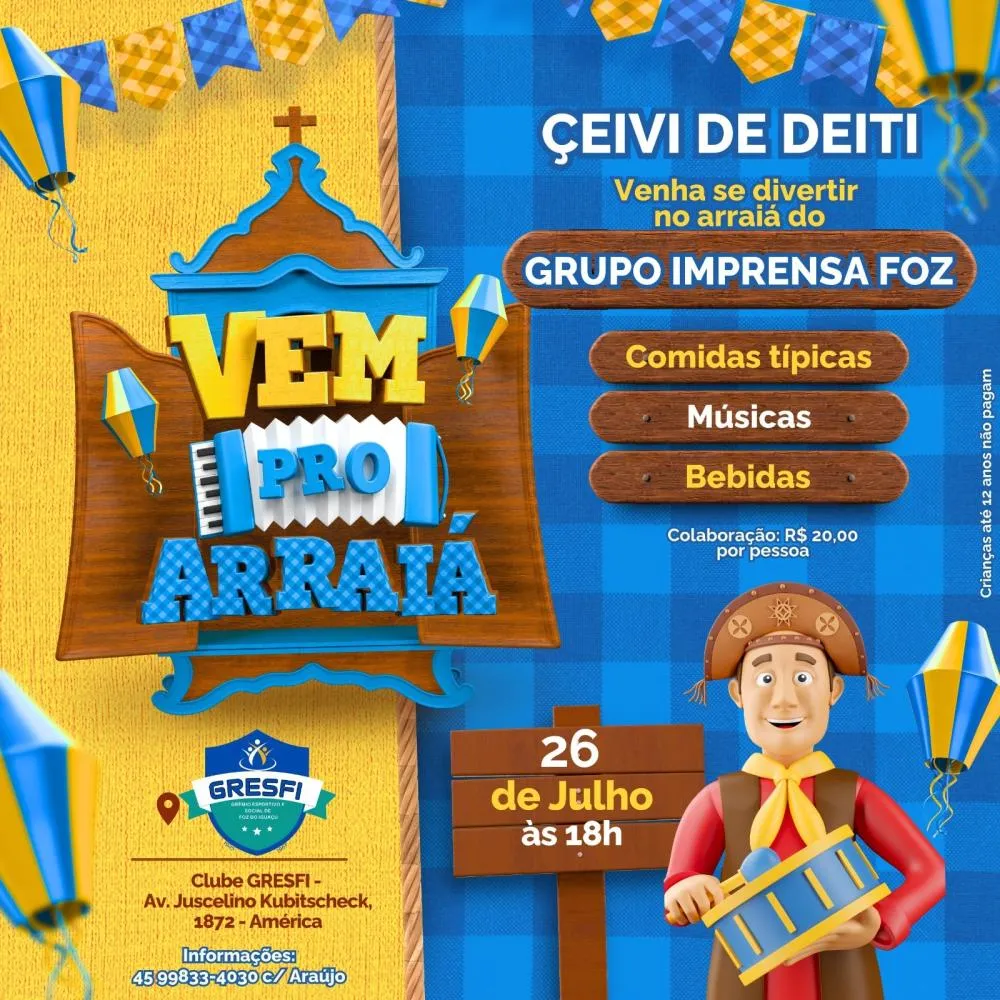GRESFI será sede da Festa Julina do grupo Imprensa Foz